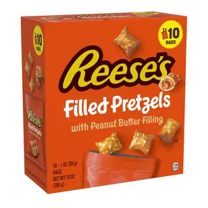 Reese's Pretzels rellenos, nuggets de pretzel de mantequilla de maní, crujientes, listos para comer, aperitivo dulce y salado, tarro de 18 onzas