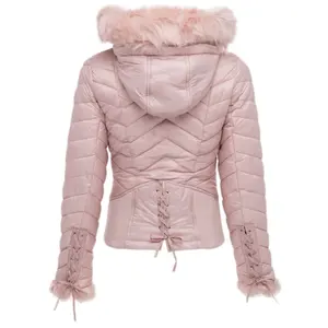 Stylish Women's Hooded Fur Puff Jacket with Lace - Perfect for Fall/Winter - Tops, Womenswear