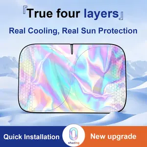 Laser-cut Car Windshield Sunshade 57x31.5 inches Universal Fit Foldable Heat-insulating Sunshade for SUVs Sedans MPVs True Four-layer Construction Quick Installation Lightweight with Storage Bag