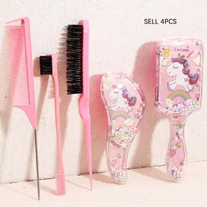 4-Piece Hair Styling Set, Cartoon Sand Cushion Massage Comb, Nylon Brush, Tail Comb, Edge Control Brush, Durable Abs Handle