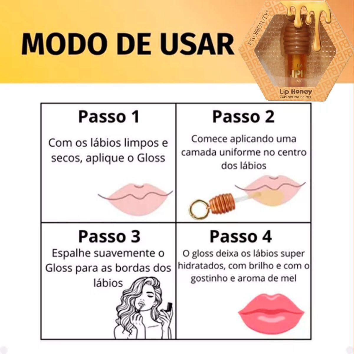 Favorreauty Lip Honey Gloss - Hydrating, Antioxidant Lip Care with Honey Aroma & Chubby Applicator, Long-Lasting Shine for Dry Lips