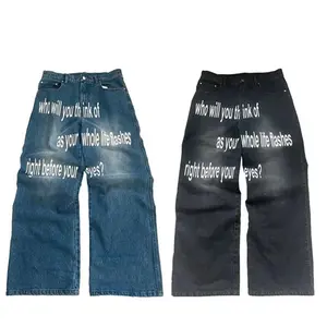 Y2K men Jeans Harajuku Pattern letter jeans Hip Hop streetwear men women 2000s gothic fashion Casual aesthetic wide leg jeans