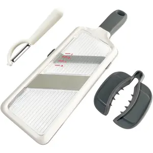 Handheld Mandoline Slicer with Food Holder, Adjustable Stainless Steel Blades Veggie Chopper & Cheese Grater for Speedy Slicing of Fruits and Vegetables