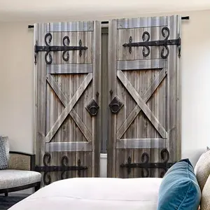 Vintage Wood Door Pattern Curtains, HD Digital Print, 100% Polyester, Suitable for Living Room, Bedroom, Dining Room, Home Decor, Home Decoration Curtain