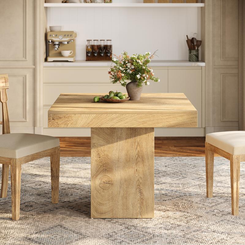 LITTLE TREE 39-Inch Square Dining Table for 4, Farmhouse Small Kitchen Dinner Eating Table with Sturdy Pedestal Base, Wooden Dining Room Furniture for Dining Room, Kitchen, Apartments