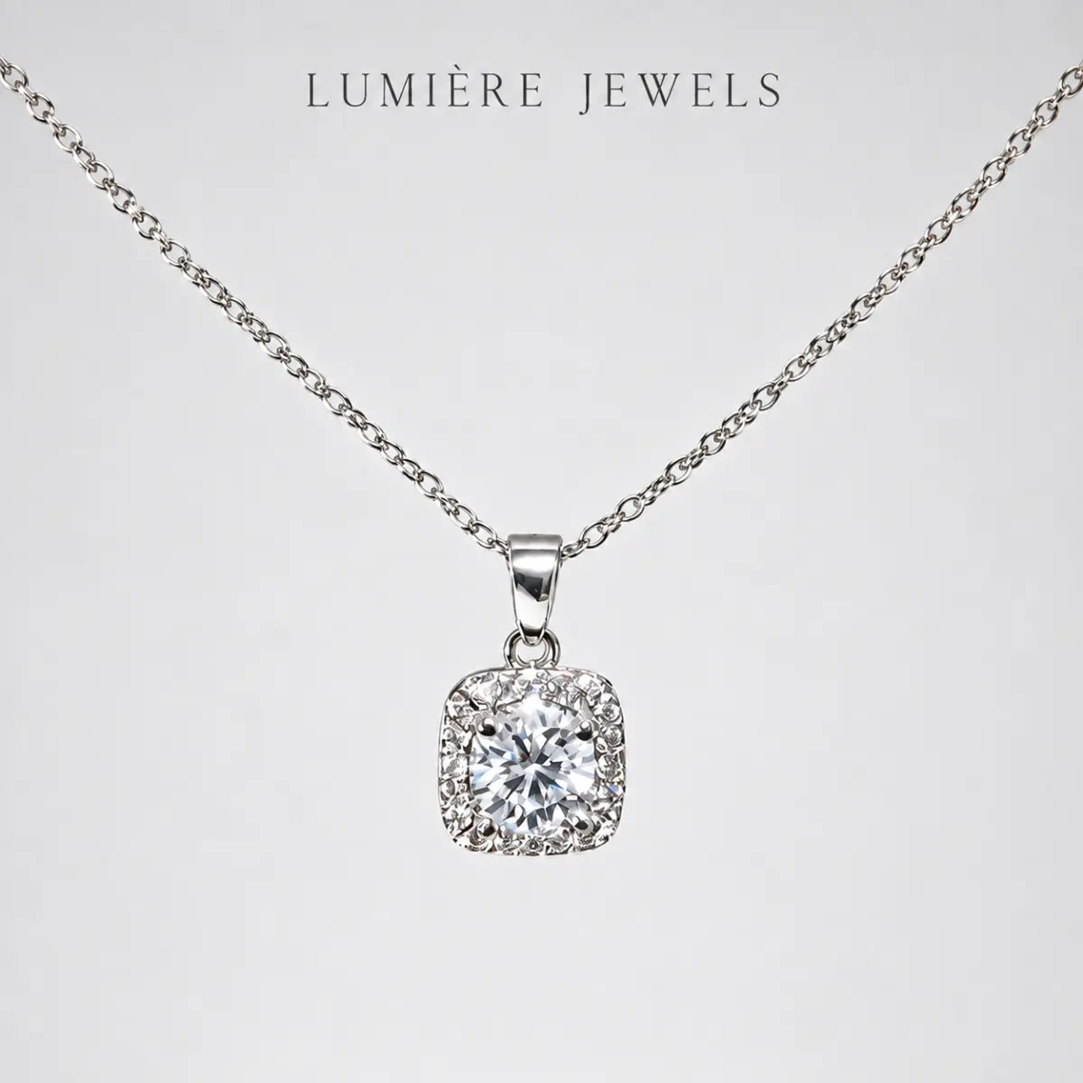 Cushion Square Halo Moissanite Pendant Necklace for Women, 925 Sterling Silver Bling Sparkly Square‑Sugar Pendant Chain, Luxury Bridal Wedding Daily Jewelry Gift For Her
