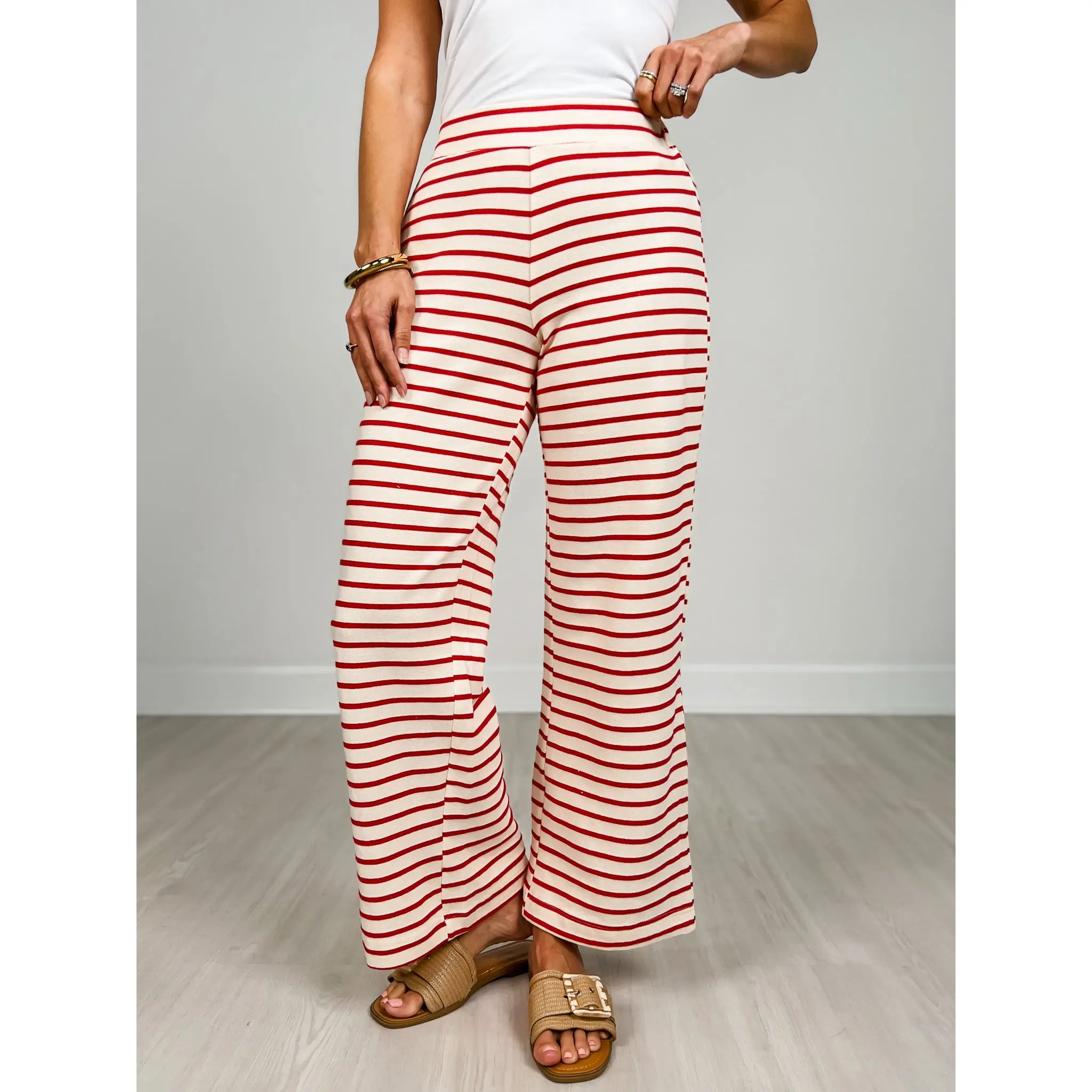Stripe Pattern Wide Leg Knit Lounge Pants