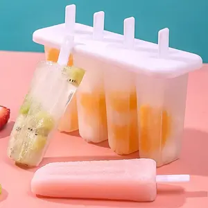 DIY Popsicle Ice Cream Mold – 4-Grid Ice Pop Maker, Frozen Treats Popsicle Tool for Kitchen & Freezer, Fun Summer Dessert Utensils White