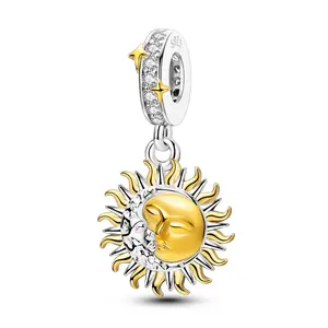 MULA S925 Silver Plated Sun and Moon - Celestial Pendant representing love, eternity and balance, compatible with Pandora bracelets and necklaces, great gift for women on Valentine's Day, Anniversary