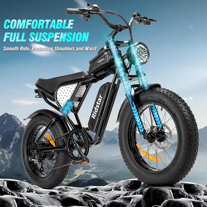 2025 New Electric Bike for Adults Q20, 2000/1500W, 37/30MPH,52V 40AH,48V/20AH E-Bike,30-180 Miles Electric Motorcycle, 20" Fat Tire Dirt Bike, UL2849 All Terrain for Mountains, Snow, Sand, Road