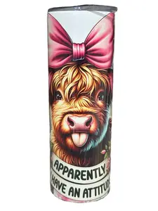 Apparently I Have An Attitude-Highland Cow - 20oz 20oz.- Skinny Straight Sublimation Tumbler - Amy's Tumbler Junkies - Your Favorite Tumbler Shop!
