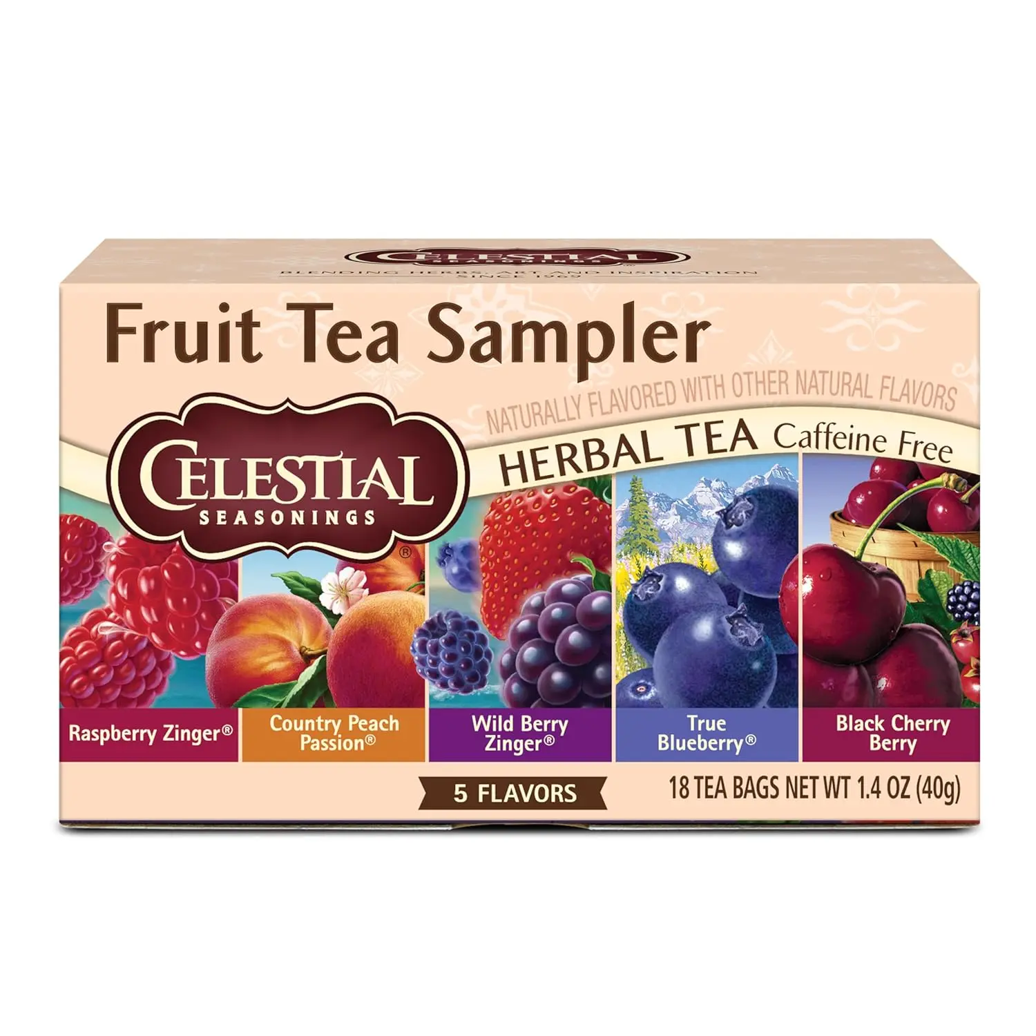 Seasonings Fruit Tea Sampler Herbal Tea Variety Pack, Caffeine Free, 18 Tea Bags Per Box