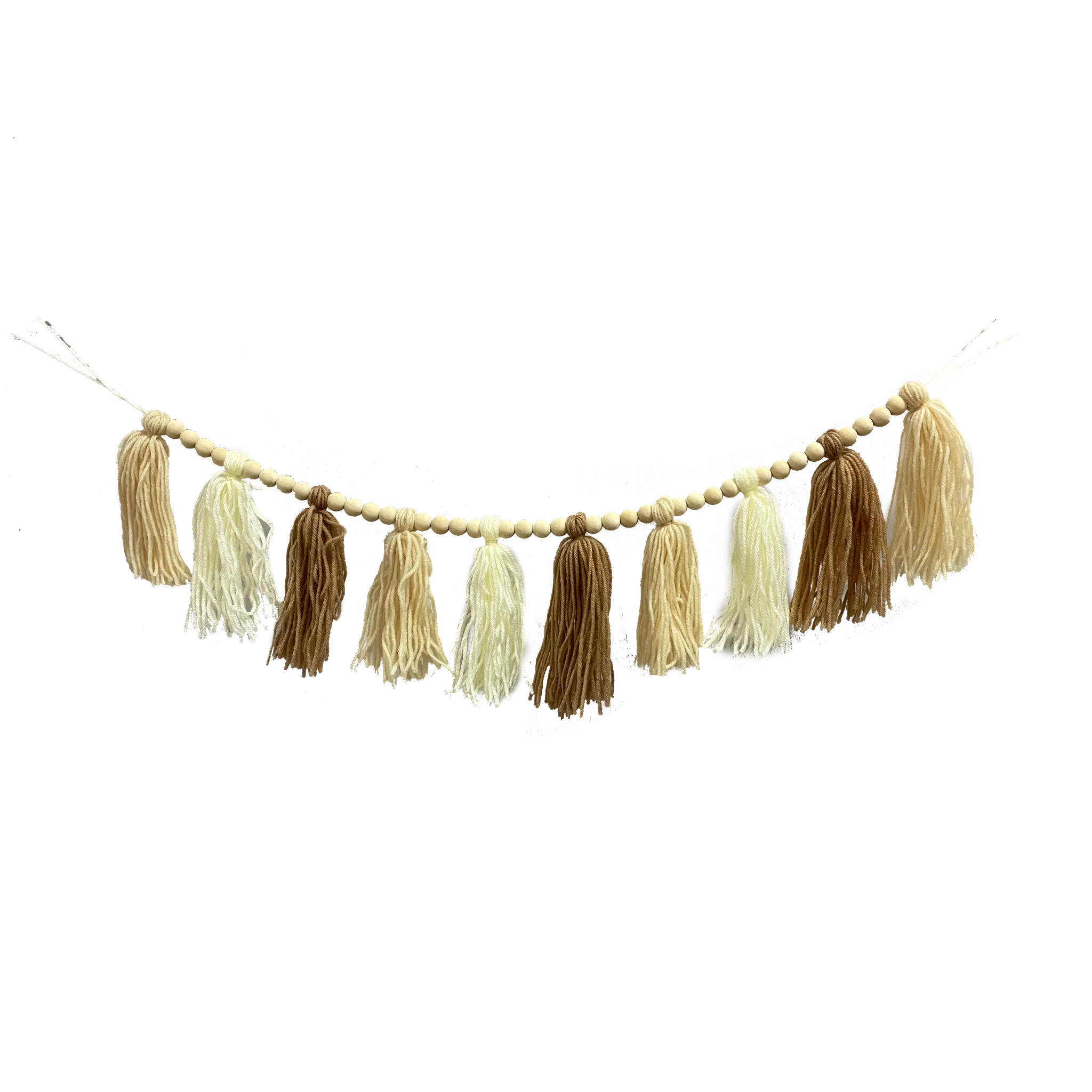 4 Foot Cream and Brown Yarn Tassel Bead Garland  85622CMBN