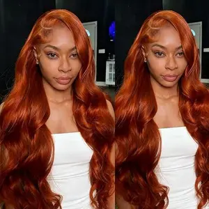 Ginger Wig Human Hair 180% Density 13x6 Ginger Orange Body Wave Lace Front Wigs Human Hair  Glueless Wig Pre Plucked Bleach Knots 350# Colored HD Transparent Lace Frontal Wigs for Women