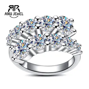 AnuJewel 4.2CT D Color Moissanite Wedding Engagement Band Ring 925 Silver Promise Band Rings for Women Jewelry