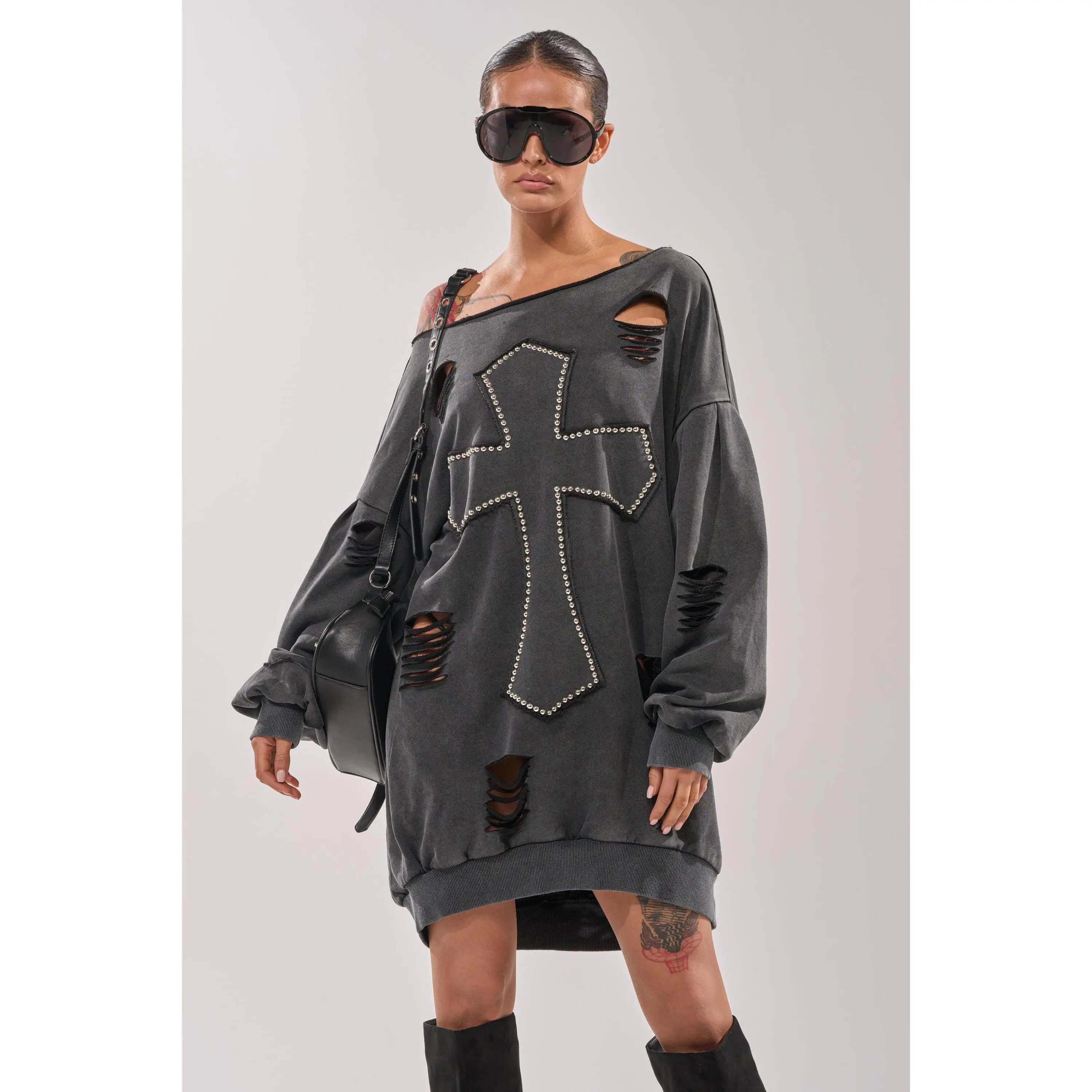 LEX STUDDED MINI SWEATSHIRT DRESS