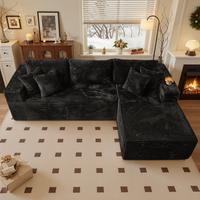 Black Corduroy Right Chaise NO Ottoman