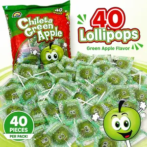 Chileta Green Apple Lollipops 40ct | Tangy Mexican Candy, Bulk Party Favors