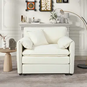 Chenille Oversized Accent Chair Sofa Chair, 41.73" Deep Seat Reading Couch, Cloud Single Sofa with Pillow & Storage Pocket, Comfy Arm Chairs for Living Room Bedroom Office Apartment