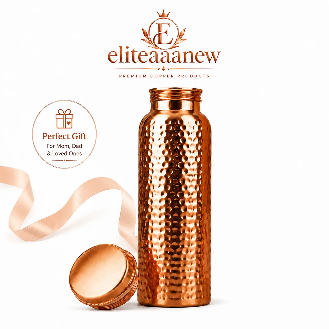 Copper Water Bottle - 34oz - Handcrafted Ayurvedic 100% Pure Copper Water Bottle for Drinking |Men & Women| Leak-Proof Lid BPA Free Non-Insulated & Eco Friendly with Premium Quality for Sport & Travel Handmade
