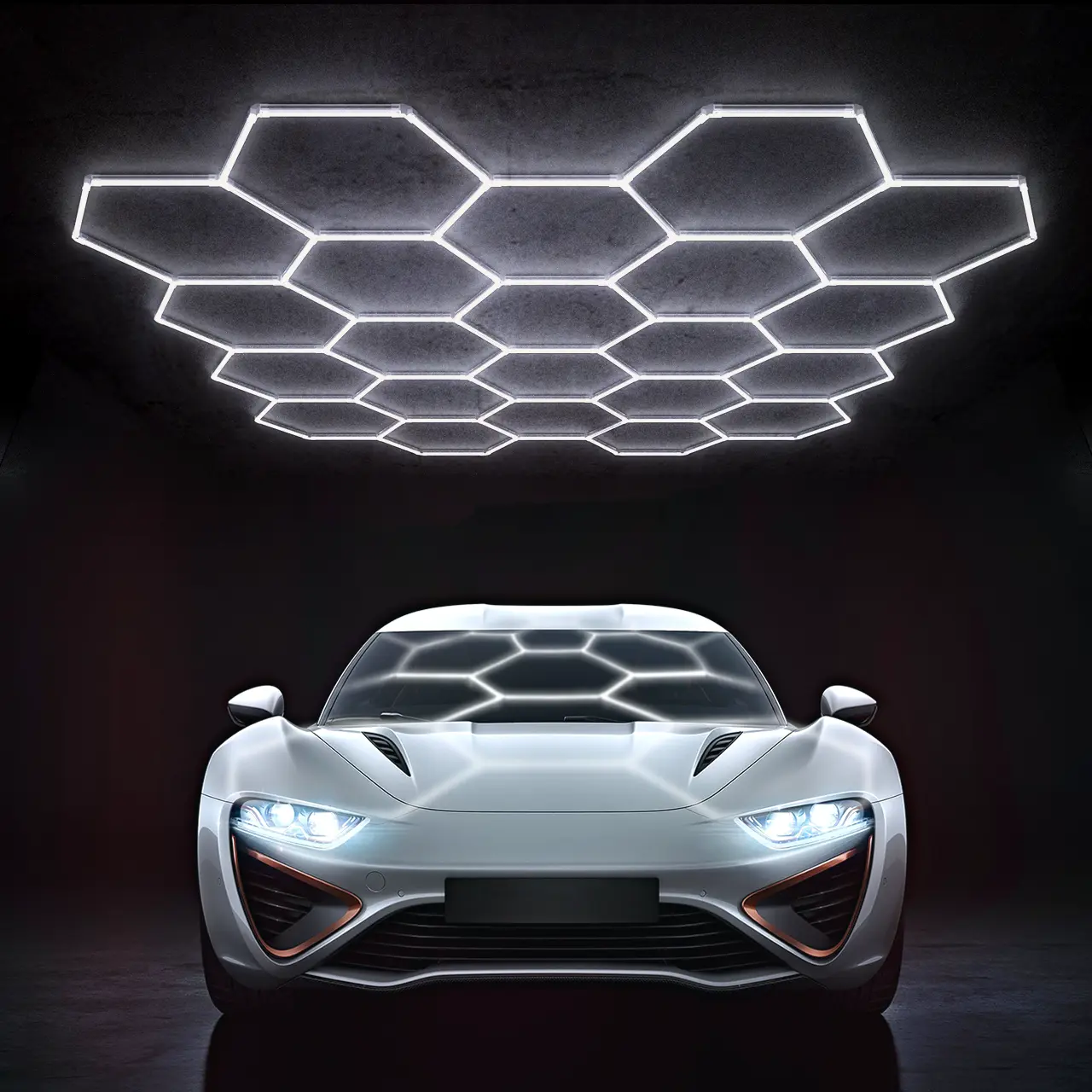 HYPERLITE offers Hexagon Garage Lights, a hexagon led lights Ceiling system designed for Grid Systems. These lights emit a Cool White light, ideal for Car Detailing Garages, Basements, Barbershops，DIY Lighting Options，Dealsforyoudays