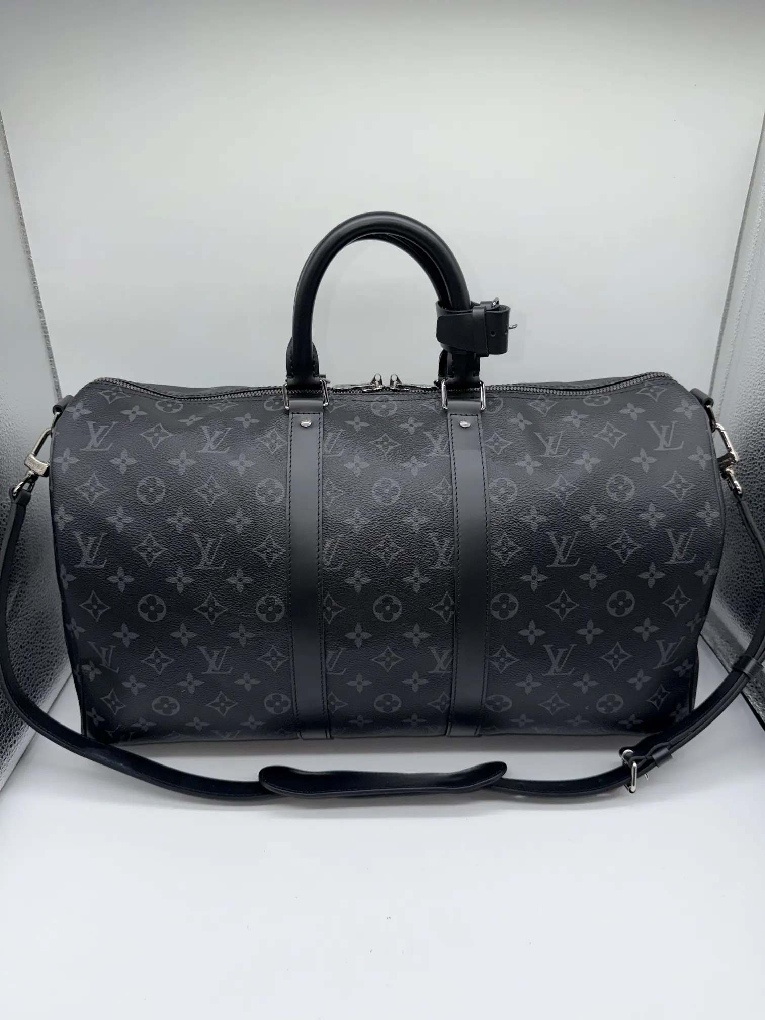 Pre-owned Louis Vuitton Coated Canvas Travel Bags Monogram Eclipse Keepall 45 Bandouliere