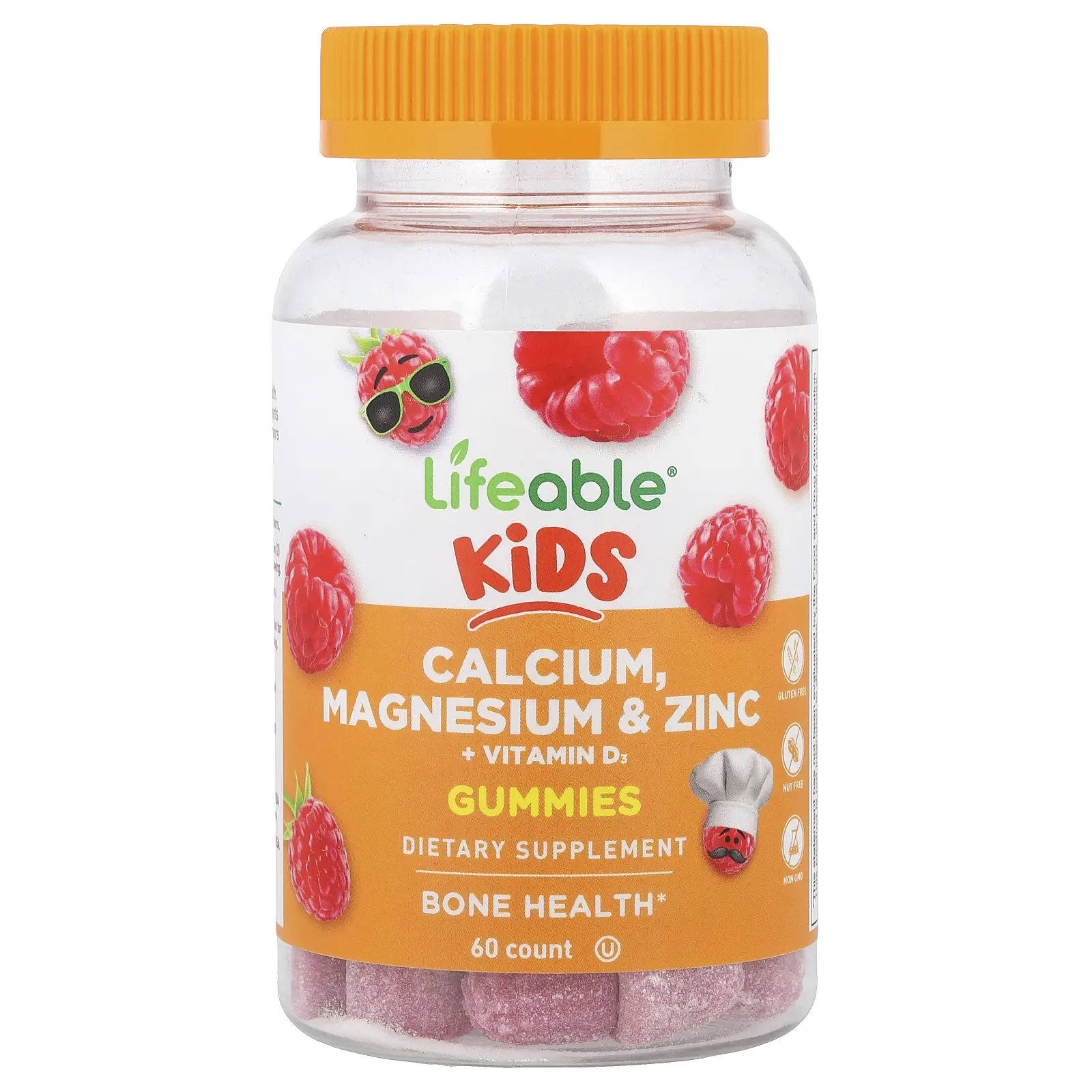 Lifeable Kids Calcium, Magnesium & Zinc + Vitamin D3 Gummies, Raspberry, 60 Gummies