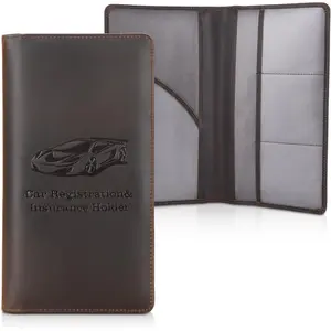 Polare Vintage Full Grain Leather Car Registration and Insurance Card Holder, Vehicle Glove Box Organizer Car Essentials RFID Wallet Case for Driver License, Cards & Documents