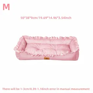 Four-Season Cute Earflap Square Dog Bed, Comfortable Fabric, Easy to Clean, Durable and Scratch Resistant, Pet Cat and Dog Bed