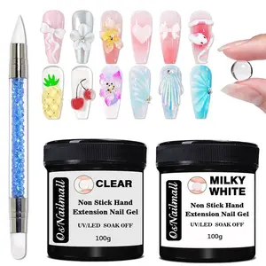 OsNailmall 3pcs/set  100g Gel Builder for Nails, Milky White & Clear Non-Stick Hand, 3D Sculpture Modeling Carve Rhinestone Glue Gel, Easy-To-Operate Odorless