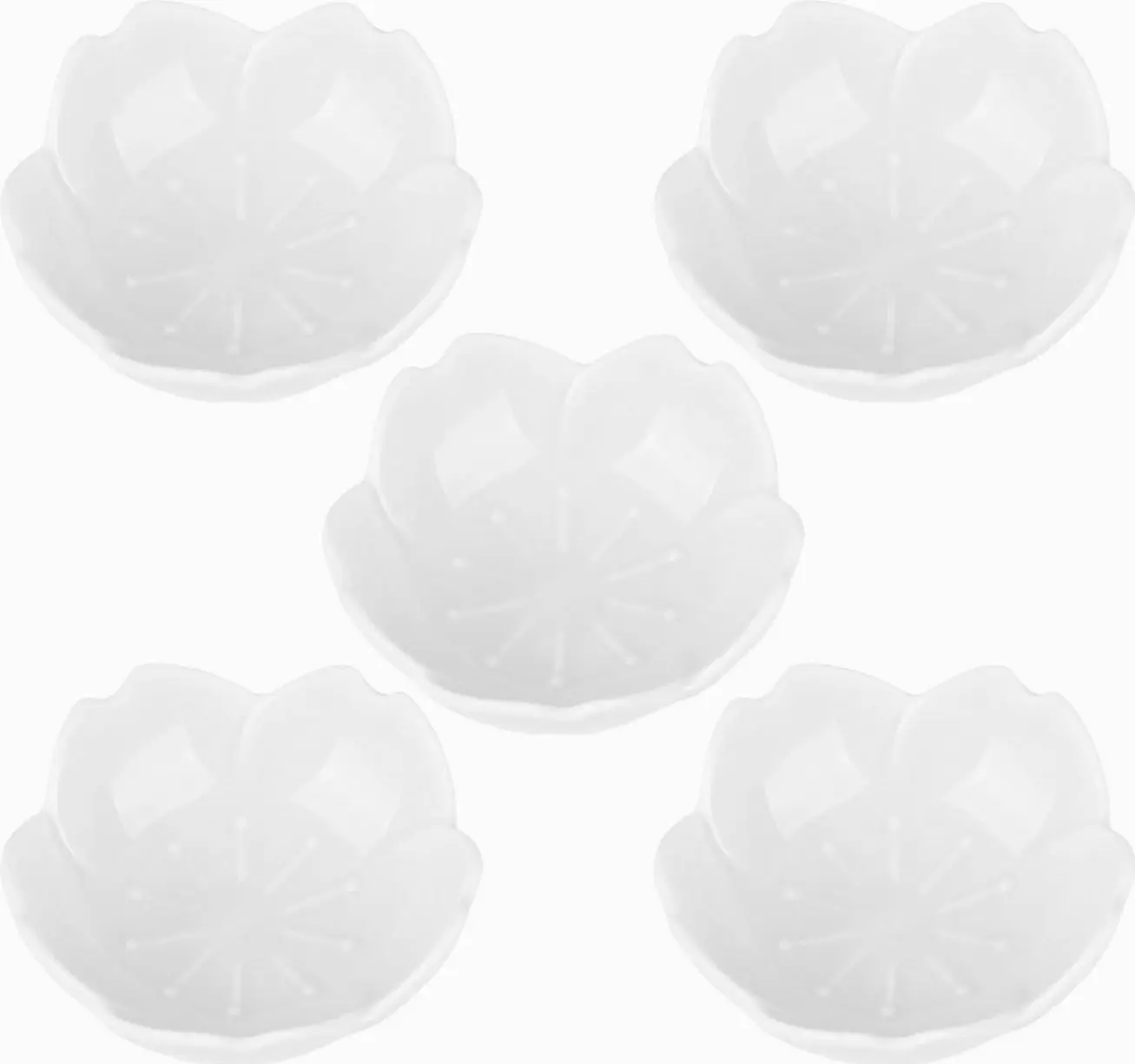 White Cherry Blossom Dish Set, Cute Pink Ceramic Plates, Sauce/Seasoning Dish, Sushi Dishes, Soy Dipping Bowl, Dessert, Appetizer Plates, Serving Dish for Kitchen Home – Set of 5