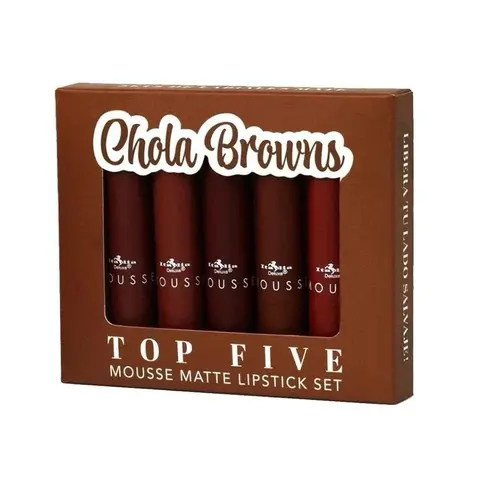 Italia Deluxe 5-Piece Mousse Matte Lipstick Set - Baddie Babes Lightweight Makeup with Velvety Smooth Glide, Chola Browns, Caliente Reds, Modest Mauves