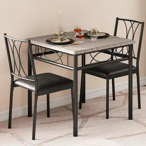 Dining Table Set for 2, Square Compact Dining Table and Chairs Set, Small Kitchen Table Set with 2 Upholstered Chairs for Apartment,Rustic Gray
