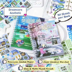 Dreamcore Aesthetic Sticker Book - 2 Styles, 30 Sheets, Frutiger Aero Die-Cut Stickers with Glossy & Matte Textures for Journaling, Scrapbooking, INS Softcore Decor