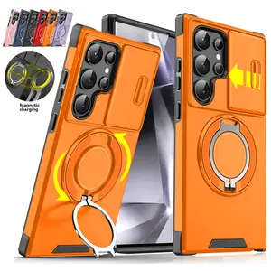 OREKROY Shockproof Magnetic Case w/ Sliding Camera Protector Cover for Samsung Galaxy S26/S25/S24/S23 Ultra Plus Rotating Ring Kickstand Holder & Magnetic Charging