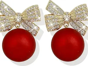 Christmas Earrings for Women Rhinestone Pearl Bow Earrings Holiday Jewelry Gifts Christmas Outfits for Women Decorations Gifts Stocking Stuffers