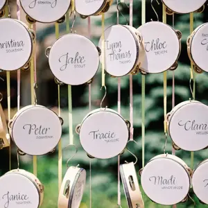 Wedding Tambourine Drum (1-Count) – Round Handheld Percussion Instrument with Metal Jingles, Perfect for Weddings, Proposals, and Party Celebrations – Write Your Own Message