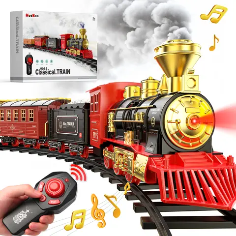 Hot bee Christmas Steam Locomotive Train Set - Electric Trains Cars & Tracks, Sounds & Lights,Christmas Toys for Kids, Incorporating Christmas Train and Model Train Layout Elements