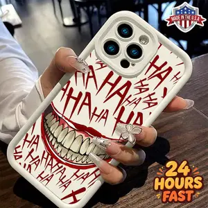 "HAHAHA" Joker Grin iPhone 11 12 13 14 15 16 17 Pro Max Plus Air Case - Creepy Smile & Red Text Design, Shockproof TPU Cover, Edgy Horror Aesthetic Accessory for Men & Women, Unique Goth Gift, Made in USA