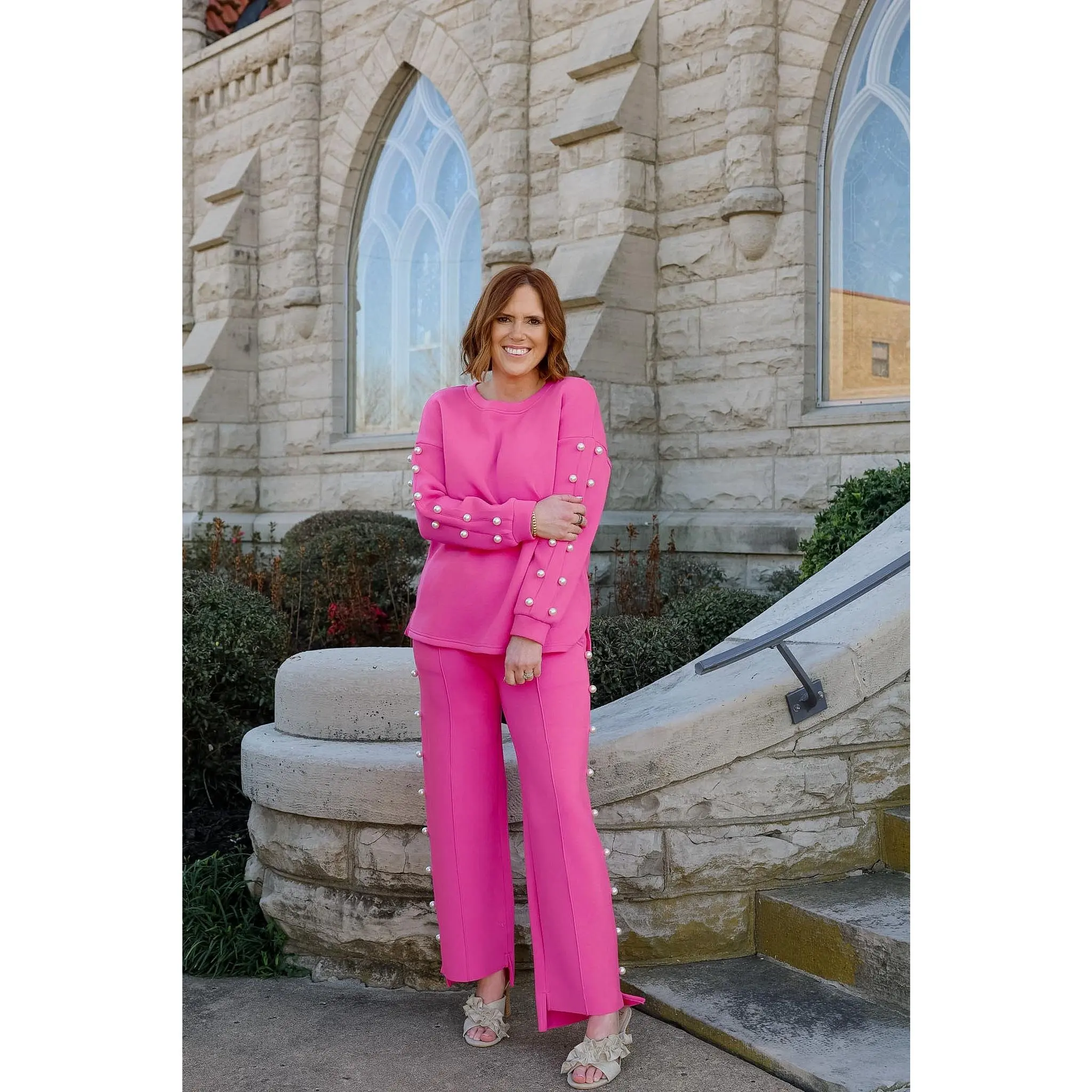 Farrah Pearl Scuba Pant - Fuschia
