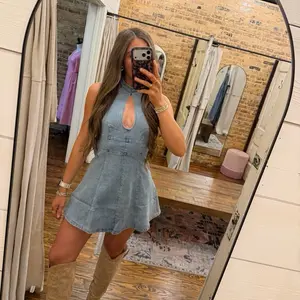 Sleeveless Halter Neck Dress Denim - Western - Denim Dress - Denim Western Wear - Country Music Concert Outfit
