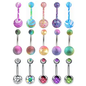 5 Piece Set Rainbow Belly Rings