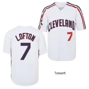 Men’s Cleveland #7 Lofton Retro Embroidery Terylene Baseball Jersey Hip Hop Shirts Sports Uniform Clothing Apparel