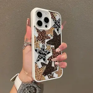 Premium Magnetic Smartphone Case, 5-Pointed Star Leopard Print Y2K Handheld Casing for iPhone 11/12/13/14/15/16/17, Anti-Fall Ultra-Thin TikTok-Ready Cellphone Accessory, Everyday Protector