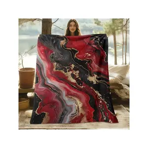 Striking Red, Black & Gold Abstract Marble-Patterned Throw Blanket