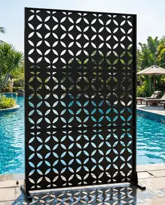 72" h × 47" w Outdoor Privacy Screen, Laser Cut Metal Garden Divider Panel with Tropical Leaf Design, Freestanding Weatherproof Privacy Fence for Patio Deck Backyard Balcony-Square Money