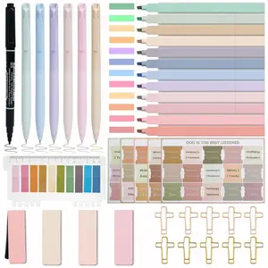 Bible Journaling Kit, Includes 6 Non-Smudging Highlighters for Markings, 6 Writing Pens, 90 Laminated Labels, Magnetic Bookmark, Sticky Notes for Organization, Unisex Bible Study Supplies