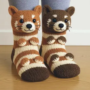 Plush knitted animal socks feature adorable designs including pandas, koalas, sloths, and rabbits. The socks are realistically modeled, soft, and warm, making them an ideal choice for winter and a perfect Christmas gift.