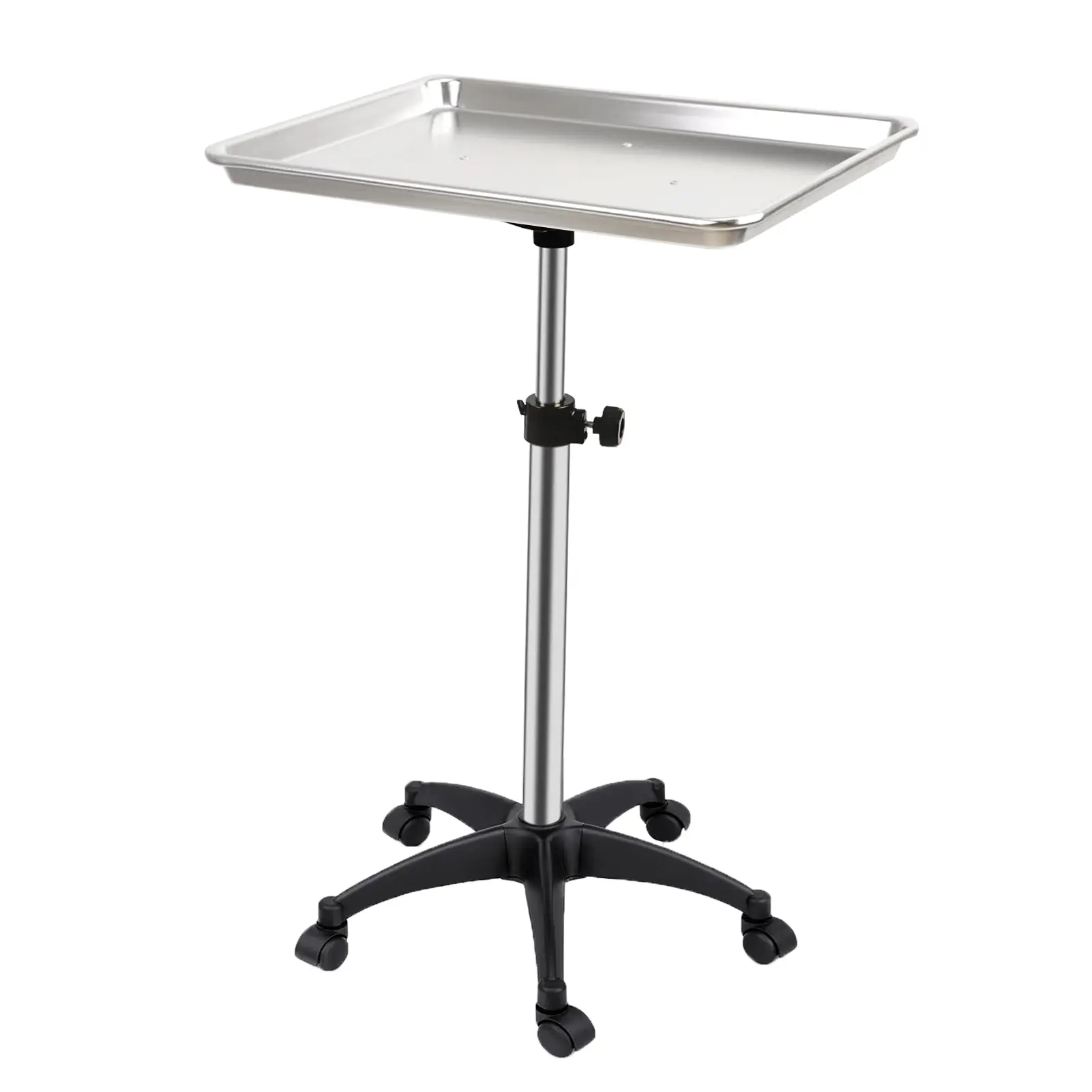 Salon Rolling Tray, Height Adjustable Tattoo Tray Rolling Cart, Storage Utility Trolley for Spa, Beauty Salon Service, Hairdresser Cart with Wheels (Silver)