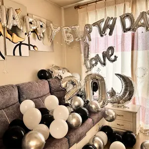 20 Party Balloon Set for Birthday Decorations - Black and Gold Balloons with Happy Birthday Banner and LED Lights - Perfect for Celebrations